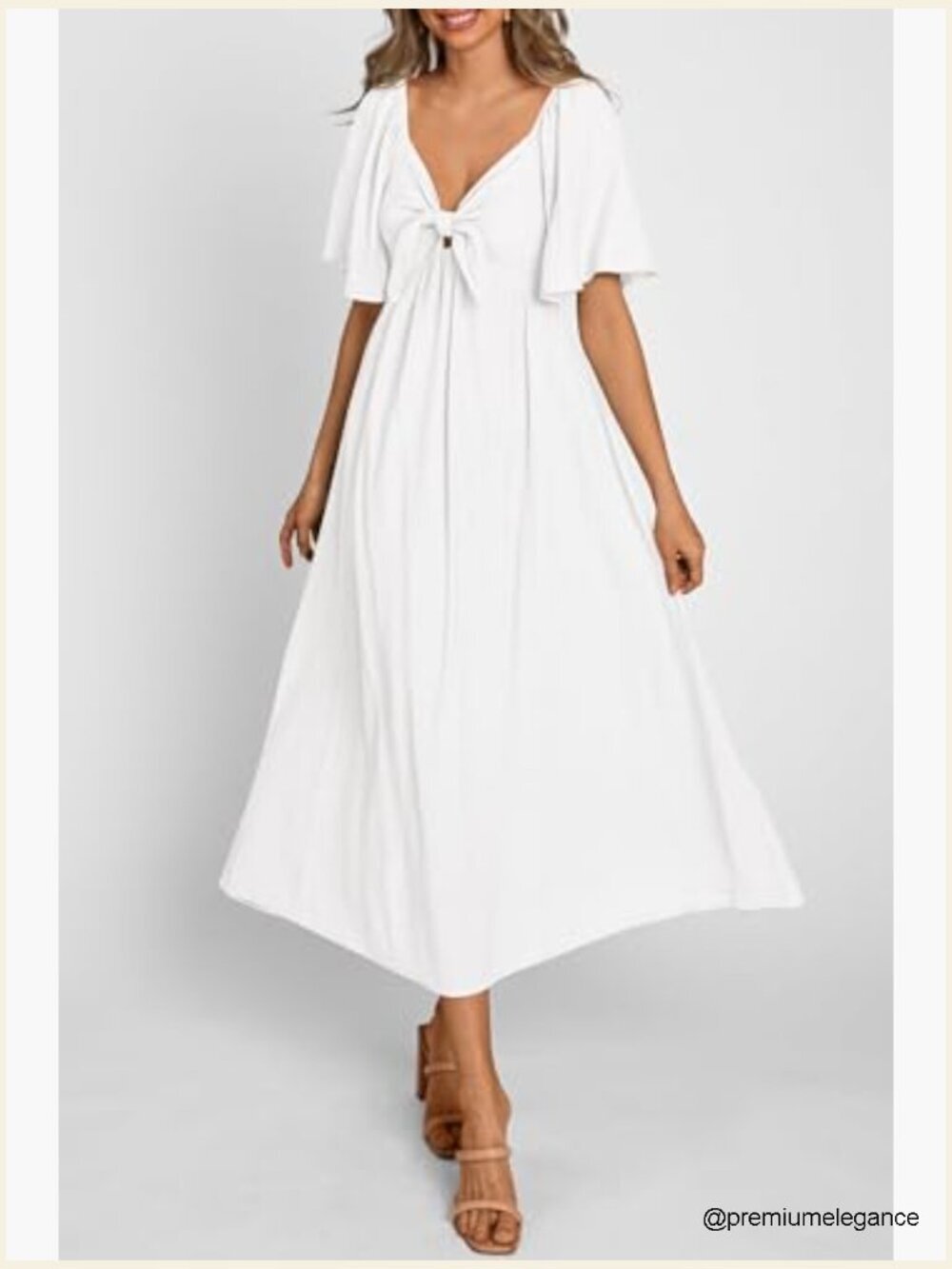 Bow Tie V Neck Ruffle Midi Flowy Dress - Picture 4 of 7